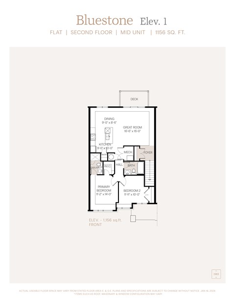 Floor plan for 2 beds, 2 baths, 1156 sqft